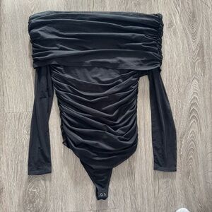 Abercrombie Black Off-Shoulder Ruched Bodysuit